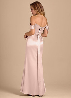 Azazie Shea Bridesmaid Dresses Blushing Pink Mermaid Off the Shoulder Metallic Satin Convertible Dress image5