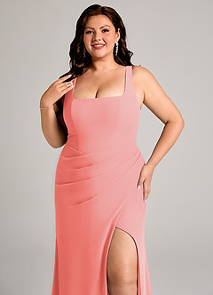 Azazie Mero Bridesmaid Dresses Coral Sheath Pleated Chiffon Dress image14