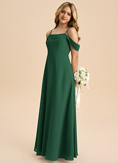 Azazie Anselie Junior Dark Green A-Line Off the Shoulder Chiffon Dress image5