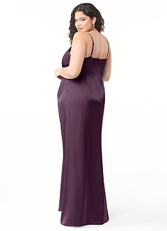 Azazie Maci Bridesmaid Dresses Plum A-Line V-Neck Pleated Stretch Satin Dress image3