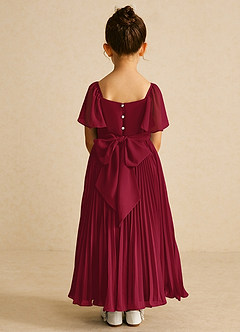 Azazie Bun Bun Robe Demoiselle D'honneur Fillette Robe Trapèze en Mousseline de soie Plissée Bourgogne image2