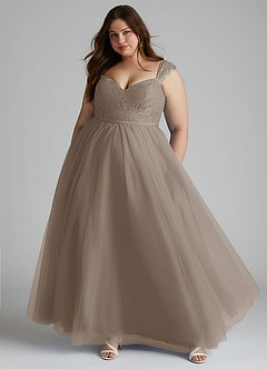 Azazie Luxi Brautjungfernkleider A-Linie Plissee Tüll Kleid Taupe image6