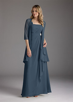 Azazie Weisz Mère de la mariée Robes Robe Trapèze en Mousseline de soie Encolure carrée plissée Neptune image3