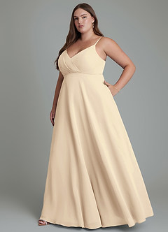 Azazie Amani Brautjungfernkleider A-Linie Plissee Chiffon Kleid Champagner image4
