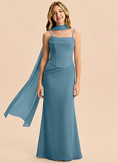 Azazie Sorrel Junior Bermuda Mermaid Pleated Chiffon Dress image4