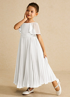 Azazie Bun Bun Robe Demoiselle D'honneur Fillette Robe Trapèze en Mousseline de soie Plissée Blanc De Diamant image6