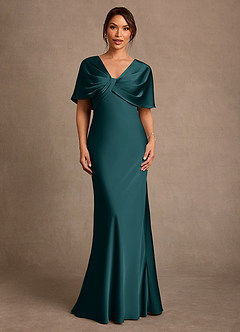 Azazie Dosia 신부의 어머니 드레스 쉬스 주름진 스트레치 새틴 플로어 길이 드레스 image1