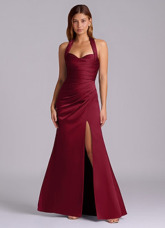 Azazie Destiny Bridesmaid Dresses Burgundy Mermaid Sweetheart Neckline Stretch Satin Dress image4