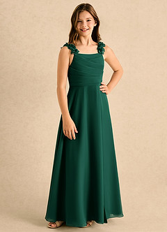Azazie Masie Girls Formal Jurken voor bloemenmeisjes A-Lijn Jurk van Chiffon Geplooide Smaragd image4