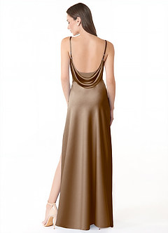 Azazie Alaija Bridesmaid Dresses Taupe Mermaid Side Slit Stretch Satin Dress image4