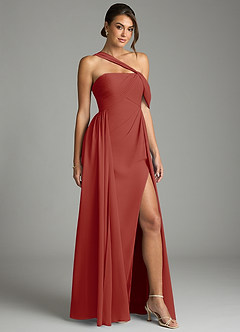Azazie Kassandra Bridesmaid Dresses Terracotta A-Line Off the Shoulder Chiffon Dress image5