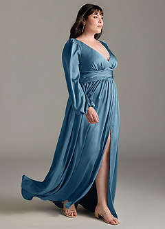 Azazie Norah Brautjungfernkleider A-Linie Stretch-Satin Kleid Bermudablau image10