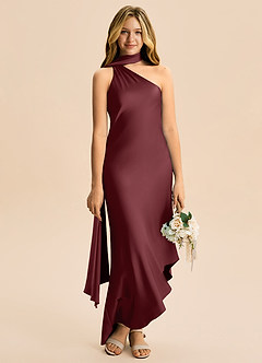 Azazie Briony Junior Etui Plissee Stretch-Satin Kleid Cabernetrot image5