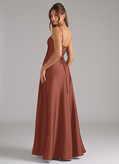 Azazie Valentine Bridesmaid Dresses Auburn A-Line Corset Stretch Satin Dress image2