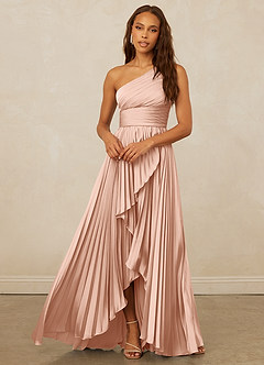 Christian Siriano Bridal for Azazie 1008 Robes de demoiselle d'honneur Robe Trapèze en Satin extensible Ue épaule Or Rose image12