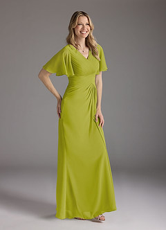 Azazie Morning Glory Mother of the Bride Dresses Lemongrass A-Line V-Neck Ruched Chiffon Dress image3