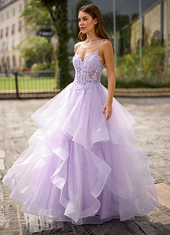 Spitze Púrpura Vestido de fiesta de encaje transparente image6