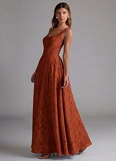 Azazie Amalie 신부 들러리 드레스 A라인 주름진 플로럴 번아웃 바닥 길이 드레스 image3