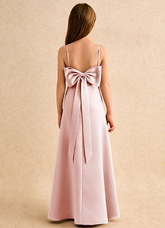 Azazie Joella Junior Formal Flower Girl Dresses Blushing Pink A-Line Pleated Matte Satin Dress image4