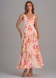 Azazie Raychelle Brautjungfernkleider A-Linie V-Hals Chiffon Kleid Abstrakter Blumenstrauß image4