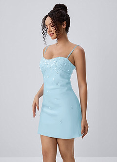Lindrosa Sky Blue Satin Rhinestone Beading Mini Dress image4