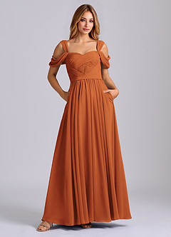 Azazie Koa Final Sale Cinnamon A-Line Off the Shoulder Chiffon Dress image1