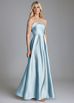 Azazie Lucienne Vestidos de damas de honor Vestido de Azul Cielo de Satén Elástico de Corte en A Convertible con Sin tirantes image4