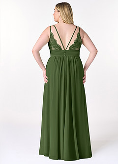 Azazie Maren Allure Robes de demoiselle d'honneur Robe Trapèze en Mousseline de soie Col V dentelle Olive image7