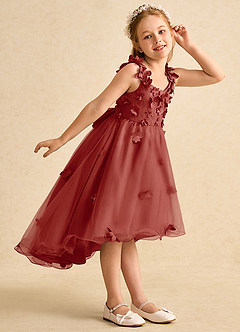 Azazie Tweety Flower Girl Dresses Terracotta A-Line Lace Tulle Dress image5
