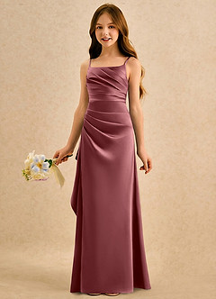Azazie Cannoli Girls Formal Blomsterpigekjoler A-Line Plisseret Mat satin Gulv-længde Kjole image5