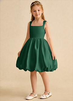 Azazie Nirvana Robe Demoiselle D'honneur Fillette Robe Princesse en Mat Satiné Rayé Vert Foncé image5