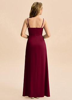 Azazie Abby Junior Burgundy Sheath Pleated Stretch Satin Dress image2