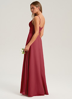 Azazie Terese Bridesmaid Dresses Pomegranate A-Line Pleated Chiffon Dress image5