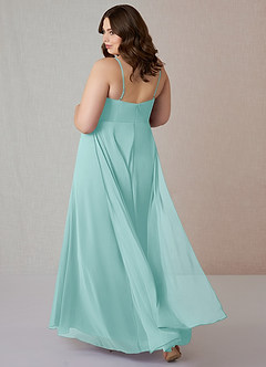 Azazie Emerald Bridesmaid Dresses Aqua A-Line Ruffled Chiffon Dress image8