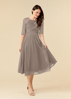 Azazie Gracelyn Mother of the Bride Dresses Taupe A-Line Lace Dress image1
