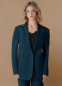 front Amelia Dark Navy Refined Weave Performance Oversized 2-Piece Suit