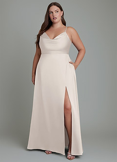 Azazie Sarella Bridesmaid Dresses White Alabaster A-Line Pleated Stretch Satin Dress image10