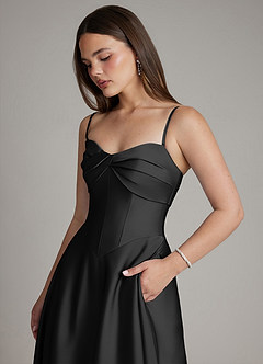 Azazie Meleena Bridesmaid Dresses Black A-Line Strapless Stretch Satin Dress image2