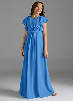 Azazie Daphne Junior Blue Jay A-Line Pleated Chiffon Dress image4
