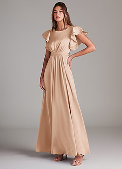 Azazie Daphne Modest Bridesmaid Dresses A-Line Ruched Stretch Satin Floor-Length Dress image4
