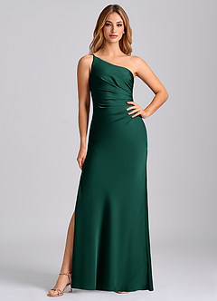 Azazie Marseli Brudtärnklänningar Klä av Sjöjungfru i Stretch Satin Ena axeln Smaragdgrön image3