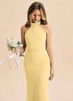 Azazie Velli Junior Meerjungfrau-Linie Hoher Kragen Chiffon Kleid Butter image5