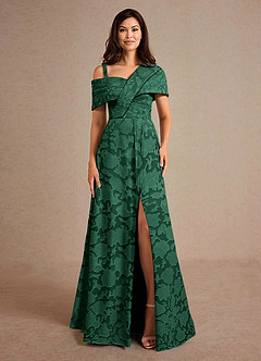 Azazie Milton Mother of the Bride Dresses Dark Green A-Line Pleated Floral Burnout Dress image6