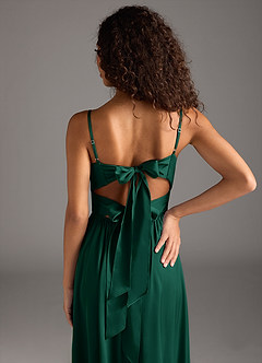Azazie Zeya Bridesmaid Dresses Emerald A-Line Pleated Stretch Satin Dress image4