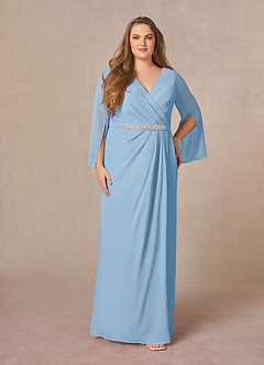 Azazie Belinda vestidos de madre de la novia Vestido de Azul Pálido de Gasa de Corte en A con Cuello en V Plisado image6
