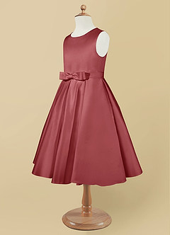 Azazie Coco Robe Demoiselle D'honneur Fillette Robe Trapèze en Mat Satiné Arc Antique Rose image7