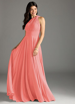 Azazie Charlize Bridesmaid Dresses Coral A-Line One Shoulder Chiffon Dress image3