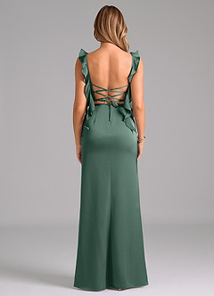Azazie Jessamine Bridesmaid Dresses Eucalyptus A-Line Corset Stretch Satin Dress image6