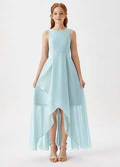 Azazie Lizette Junior Abito A-Line in Chiffon Plissettato Nebbia image3