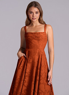 Azazie Shaude Brautjungfernkleider A-Linie Plissee Blumen-Burnout Kleid Paprika image3